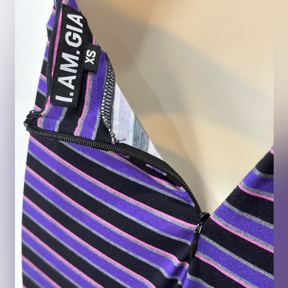 I AM GIA Carrie Cutout Flared Pants Striped Purple Size XS Party Emo Rock Rave - Picture 5 of 9